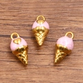 Goldene Eiscreme-Anhänger mit rosa Emaille-Beschichtung für DIY-Schmuckherstellung - Rosa Eiscreme