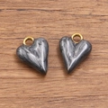 Golden heart charms with black and white marble enamel finish for jewelry making - 1 Piece / Black