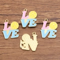 KC gold plated LOVE pendant with pickleball charm and colorful enamel finish - 1 Piece / LOVE Letter Pickleball Charm (7 Hao Pi Ke Qiu 20X24mm 1.6g)