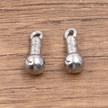 Polished silver stainless steel bowling pin pendant charm with top loop, set of two - Microphone Style / Steel