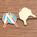 Golden alloy pickleball paddle charms with blue and white enamel for DIY jewelry - 1 Piece / Sky Blue Red Heart Paddle Style (8 Hao Pi Ke Qiu 23X30mm 1.9g)