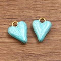 Set of two light blue marble enamel heart pendants with gold-plated stainless steel loops - 1 Piece / Green