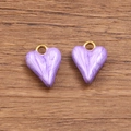 Pearlescent light purple enamel heart pendant with gold plated 304 stainless steel ring - 1 Piece / Purple