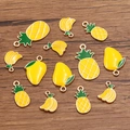 DIY enamel tropical fruit charms with pineapple, mango and banana styles in KC gold - Yellow