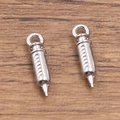 Silver 304 stainless steel syringe charm pendants for jewelry making, set of 2 - Syringe Style / Steel