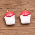 Cupcake-Anhänger aus goldenem Edelstahl mit rotem Emaille für DIY-Schmuckherstellung - Roter Cupcake-Ballon