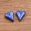 304 stainless steel heart pendant in dark blue enamel with gold plating finish - 1 Piece / Dark Blue