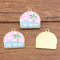 DIY gold alloy pickleball charm with pink polka dots and blue tropical wave pattern - 1 Piece / ONE MORE Vacation Palm Tree Charm (11 Hao Pi Ke Qiu 26X25mm 2.2g)