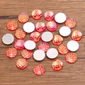 Flatback round cabochons with iridescent orange fish scale pattern for DIY jewelry - Round / 12mm (1 Piece) / Red