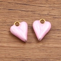 Pink marbled enamel heart pendant with gold plated stainless steel ring loop - 1 Piece / Pink