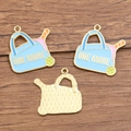 DIY pickleball bag charm in light blue alloy with ONE MORE text and gold back - 1 Piece / ONE MORE Sport Bag Style Charm (12 Hao Pi Ke Qiu 25X27mm 2.3g)