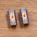 Blue enamel hexagonal spacer bead with gold AMOUR text and red heart for DIY jewelry - Deep Blue Heart
