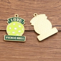 Green enamel pickleball LOVE charm pendant with gold metal finish and ball design - 1 Piece / Dark Green Word Combination Style (13 Hao Pi Ke Qiu 23X31mm 2.6g)