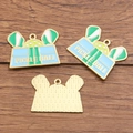 Pickleball paddle pendant in gold finish with green enamel and PICKLE BALL text logo - 1 Piece / Paddle Perforated Ball Green Mix (14 Hao Pi Ke Qiu 22X30mm 2.6g)