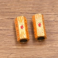 Hexagonal orange enamel evil eye beads with gold plating and AMOUR engraving - Orange Heart