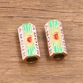 Pink enamel evil eye spacer bead with red heart and Amour text for DIY jewelry - Green and Pink Heart