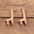 Golden stainless steel giraffe charm with pink hearts for DIY jewelry making - Brown Giraffe