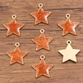 Golden star jewelry pendants set with bright orange glitter resin inlay for DIY designs - Star (18X20mm 1.4g) / Orange