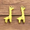 3D golden giraffe charm pendant with yellow oil drop finish and brown heart spots - Yellow Giraffe