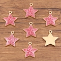 DIY gold alloy pentagram charms with red glitter filling for jewelry making - Star (18X20mm 1.4g) / Pink