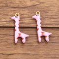 Golden stainless steel giraffe pendants with pink enamel and red heart patterns - Pink with Giraffe
