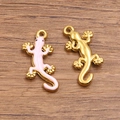 Vergulde hagedis hangers in roze emaille en gepolijst staal voor DIY-sieraden maken - 12x27mm / Roze Gecko