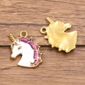 3D unicorn charm pendant with gold plating and purple enamel details for jewelry making - Purple Horse