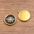Bijenhanger van 304 roestvrij staal in goud met zwart emaille voor DIY sieraden - 17x20mm / Zwarte Bij