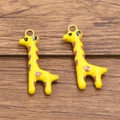 Golden giraffe charm with yellow enamel and brown heart spots for DIY jewelry - Yellow Giraffe (Style 3)