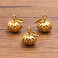 Polished 304 stainless steel pumpkin charms in gold vacuum plating with leaf detail - Gold Style