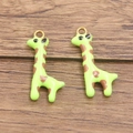 Cute green enamel giraffe charms with heart spots and gold plating for jewelry making - Green Giraffe