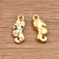 Enameled seahorse charms in gold finish for DIY jewelry making pendants - Seahorse