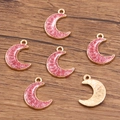 Ciondoli a mezzaluna con glitter rosa e bordo dorato per creazione gioielli fai da te - Luna (15X19mm 1.1g) / Rosa
