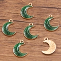 Pendaglio a forma di luna in lega dorata con smalto verde glitter per gioielli fai da te - Luna (15X19mm 1.1g) / Verde