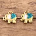 Golden stainless steel elephant charms with pink enamel ears and blue patterned inlay - Elephant (Style 7)