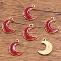 Ciondoli a luna in lega dorata con smalto rosso glitterato per fai da te gioielli - Luna (15X19mm 1.1g) / Rosso