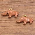 Charming gold-plated rhinoceros animal pendants with brown enamel finish for jewelry DIY - Rhino