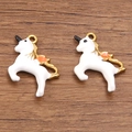 Golden stainless steel unicorn charm with white oil drip finish for jewelry making - White Horse
