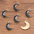 Ciondolo a luna celeste in lega dorata con smalto nero e finitura glitterata - Luna (15X19mm 1.1g) / Nero