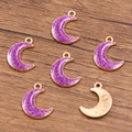 Ciondolo a luna viola con bordo dorato e brillantini per creazione di gioielli - Luna (15X19mm 1.1g) / Viola