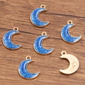 Ciondoli a mezzaluna in smalto blu scuro con cornice in lega d'oro e finitura glitter - Luna (15X19mm 1.1g) / Blu