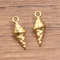 Set of two gold 304 stainless steel ice cream cone charms with waffle texture detail - Ice Cream Style (1538) / Gold