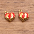 Red enamel heart charm in 304 stainless steel gold plating with couple silhouette - Red Heart