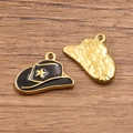 Gold-plated stainless steel cowboy hat pendant with black enamel and a star detail - Black Hat