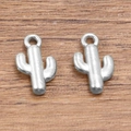 Silver cactus shaped pendant charms in 304 stainless steel with top connector rings - Cactus Style (1541) / Steel