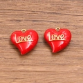 304 stainless steel gold-plated red enamel heart pendant with Love engraving - LOVE Heart