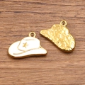 Golden cowboy hat charm with white enamel star and polished back for jewelry DIY - White Hat