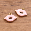 Light pink lip-shaped enamel pendant with 304 stainless steel gold plating DIY charm - Pink Lips