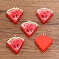 Lot de 5 pendentifs tranches de pastèque en résine rouge translucide avec anneaux - Style Pastèque