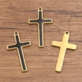 Kruishangers van 304 roestvrij staal met goudlaag en zwart emaille voor DIY-sieraden - Zwart